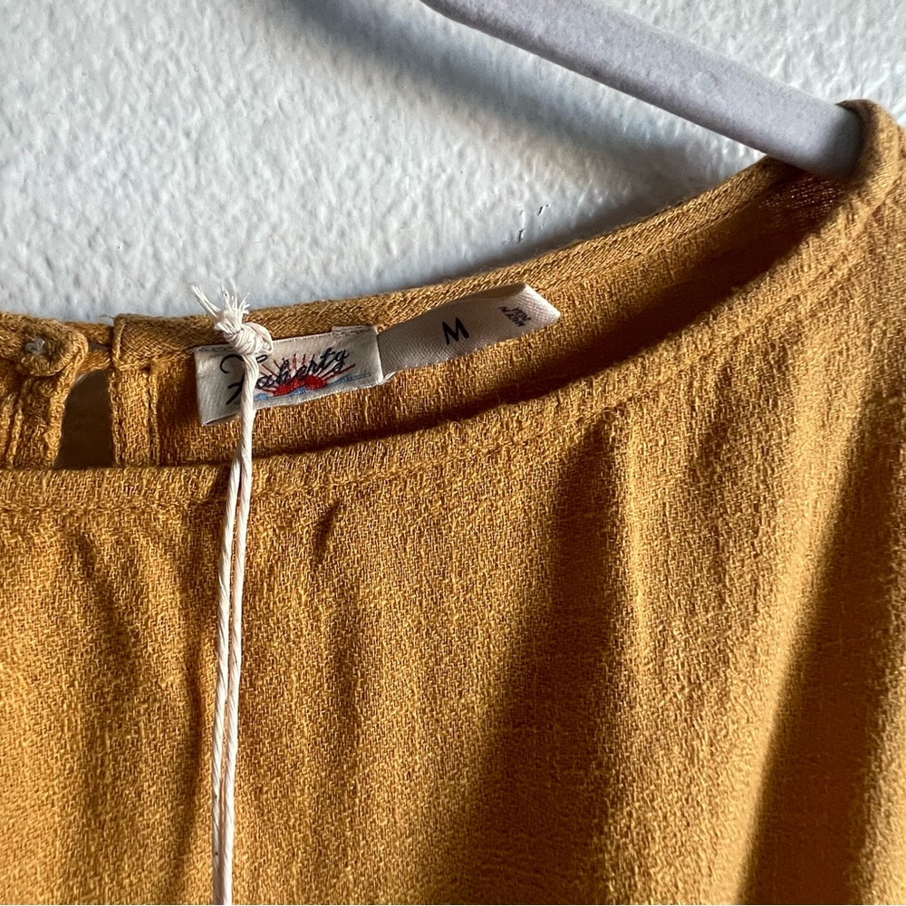 Faherty Coast to Coast Midi Dress Smocked Waist Cotton Honey Mustard Size M NWT - Picture 10 of 14